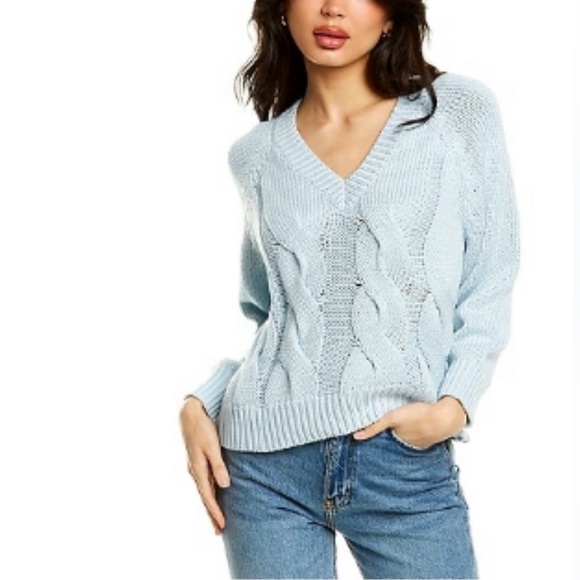 525 America Cable V- Neck Sweater Blue 100% Cotton Size Medium - Picture 1 of 9
